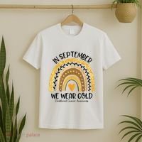 In September We Wear Gold Rainbow Childhood Cancer Awareness T-Shirt thumb 2