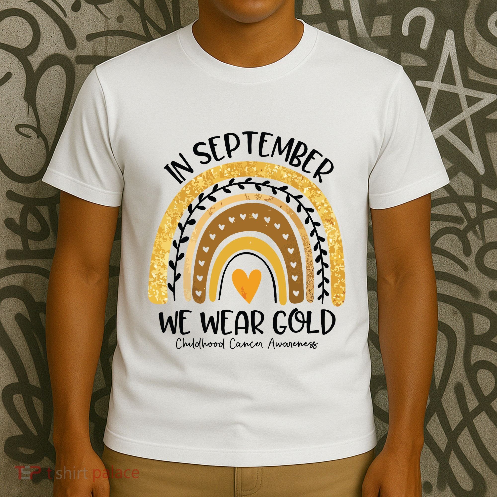 In September We Wear Gold Rainbow Childhood Cancer Awareness T-Shirt