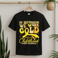 In September We Wear Gold Childhood Cancer Awareness Groovy T-Shirt thumb 2