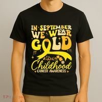 In September We Wear Gold Childhood Cancer Awareness Groovy T-Shirt thumb 3