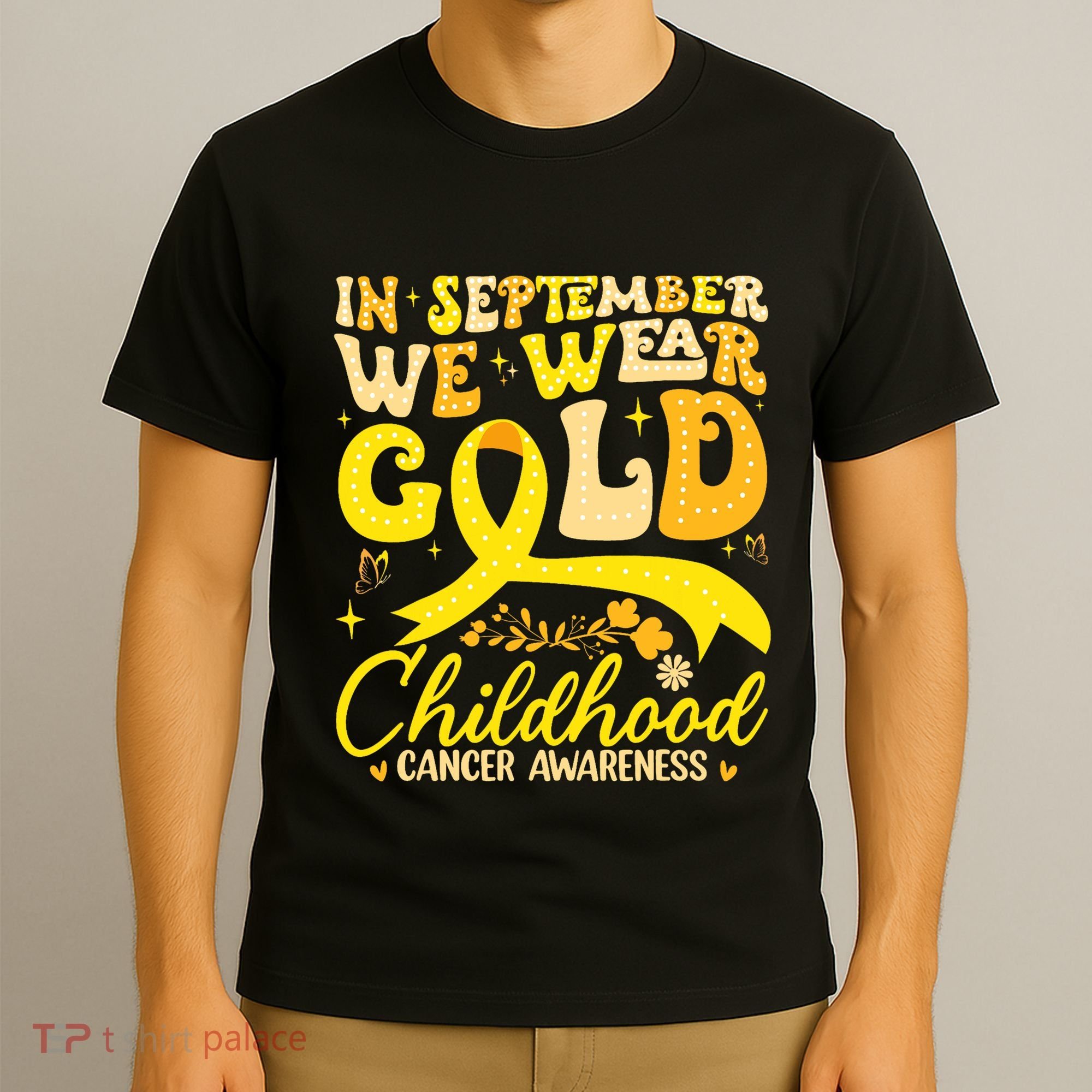 In September We Wear Gold Childhood Cancer Awareness Groovy T-Shirt