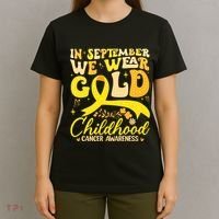 In September We Wear Gold Childhood Cancer Awareness Groovy T-Shirt thumb 4