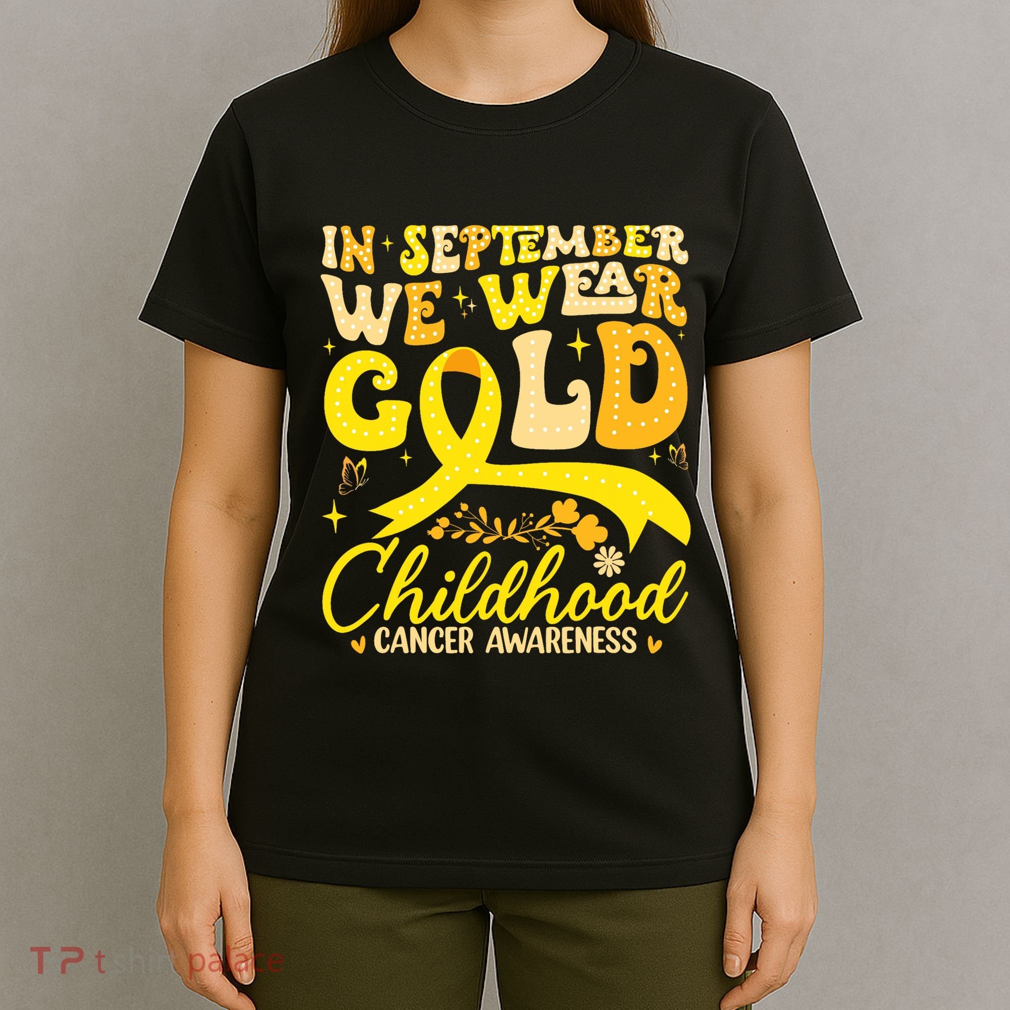 In September We Wear Gold Childhood Cancer Awareness Groovy T-Shirt