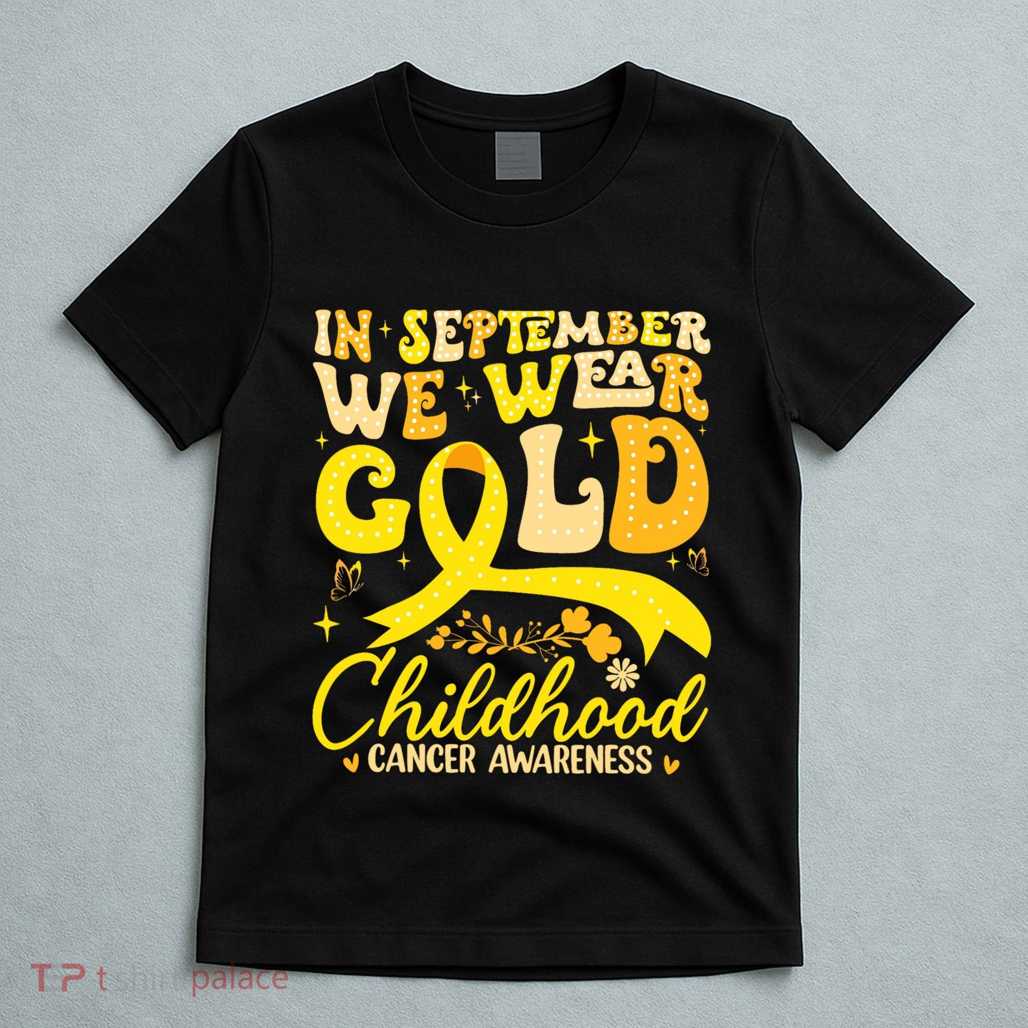 In September We Wear Gold Childhood Cancer Awareness Groovy T-Shirt