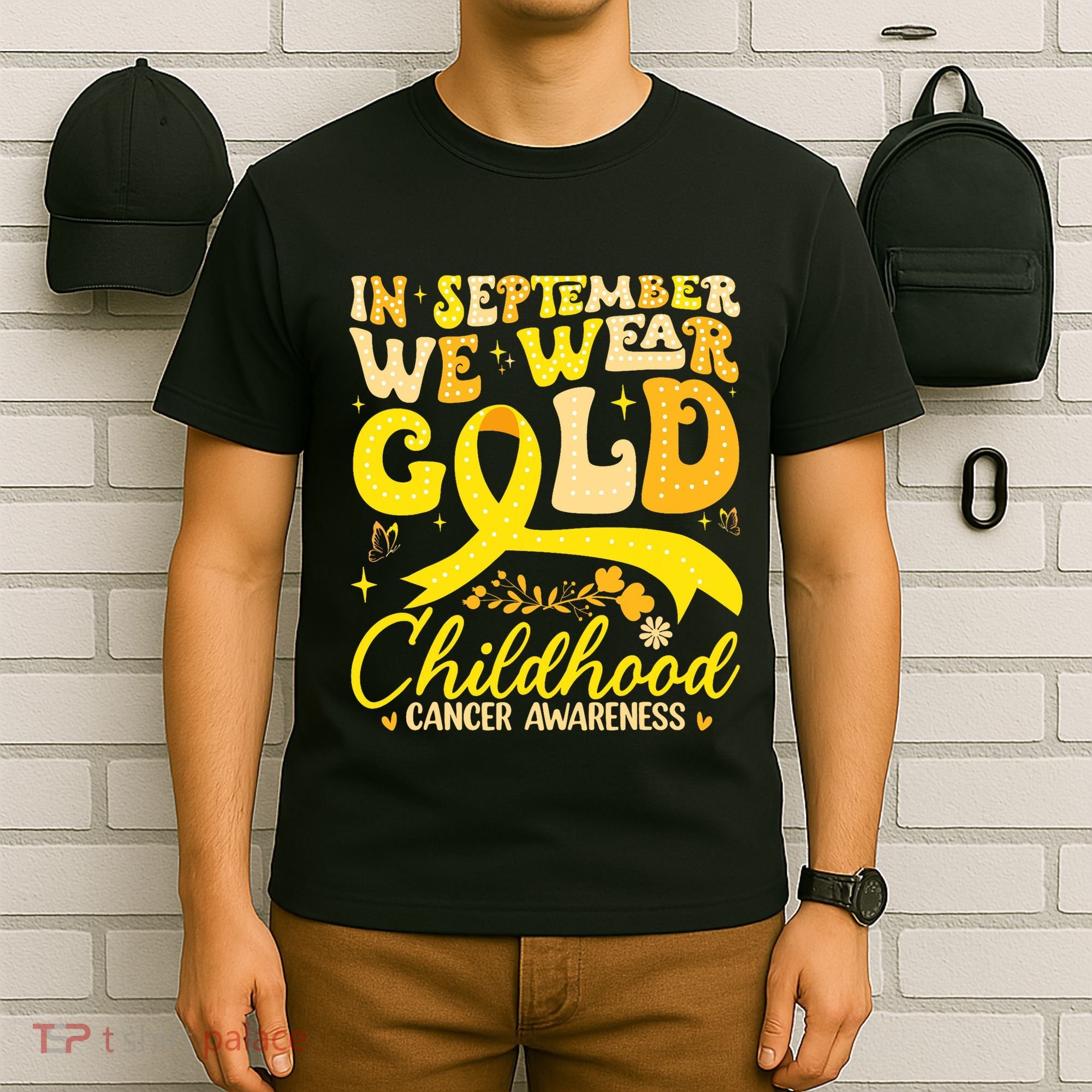 In September We Wear Gold Childhood Cancer Awareness Groovy T-Shirt