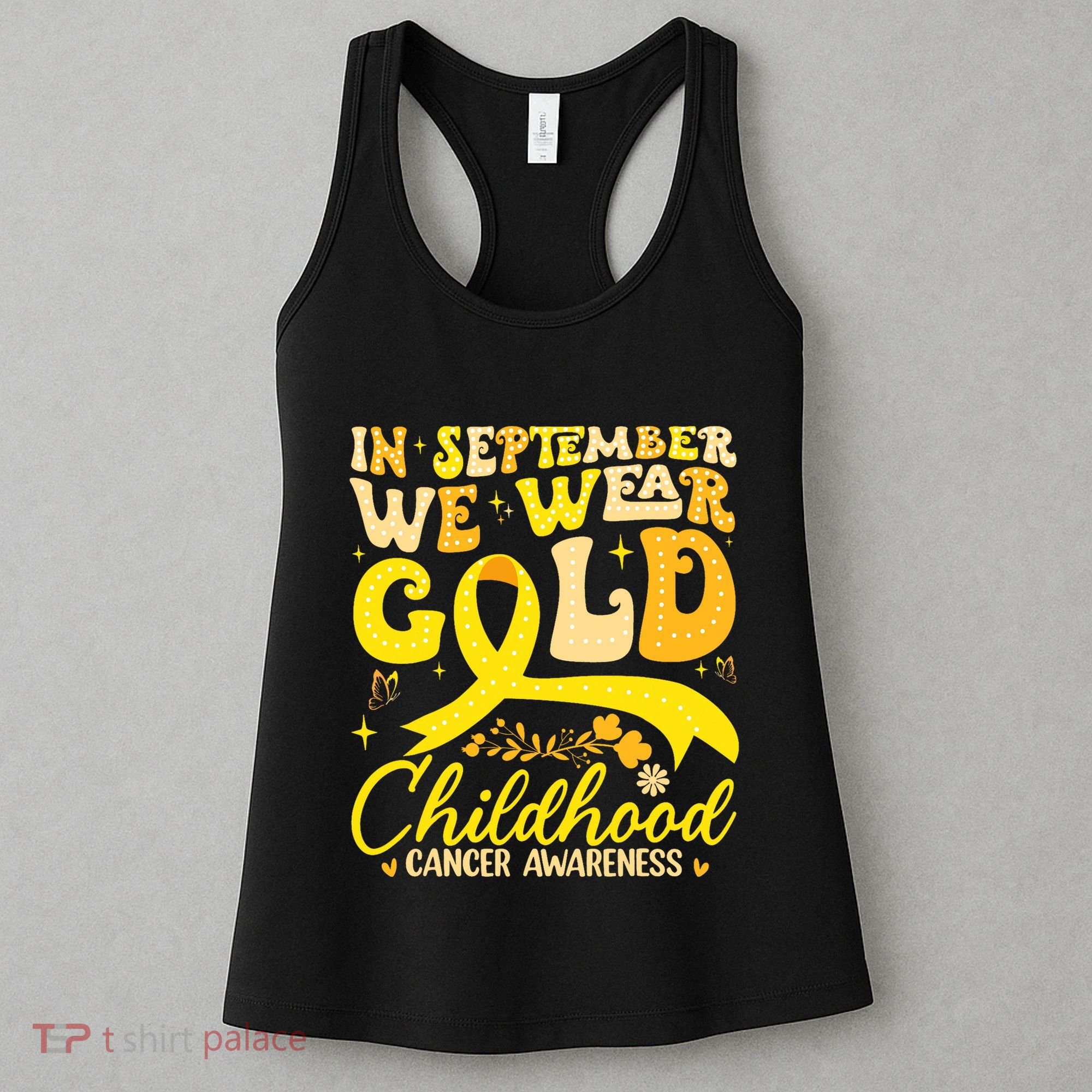 In September We Wear Gold Childhood Cancer Awareness Groovy Women's Tank Top