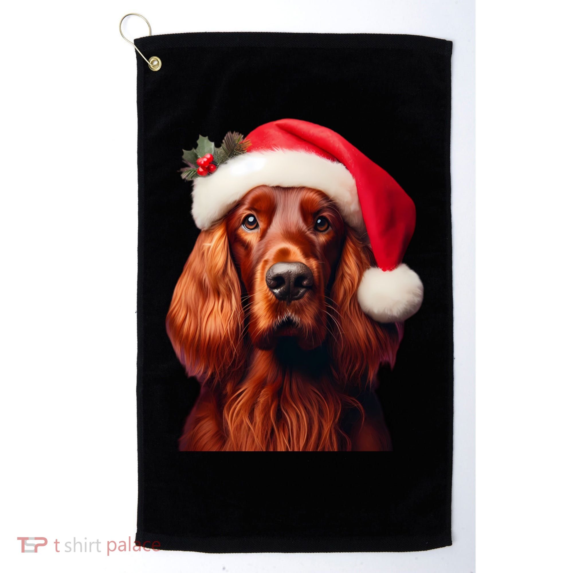Irish Setter With Santa Hat Christmas Dog Owner Lover Mom Gift Golf Towel