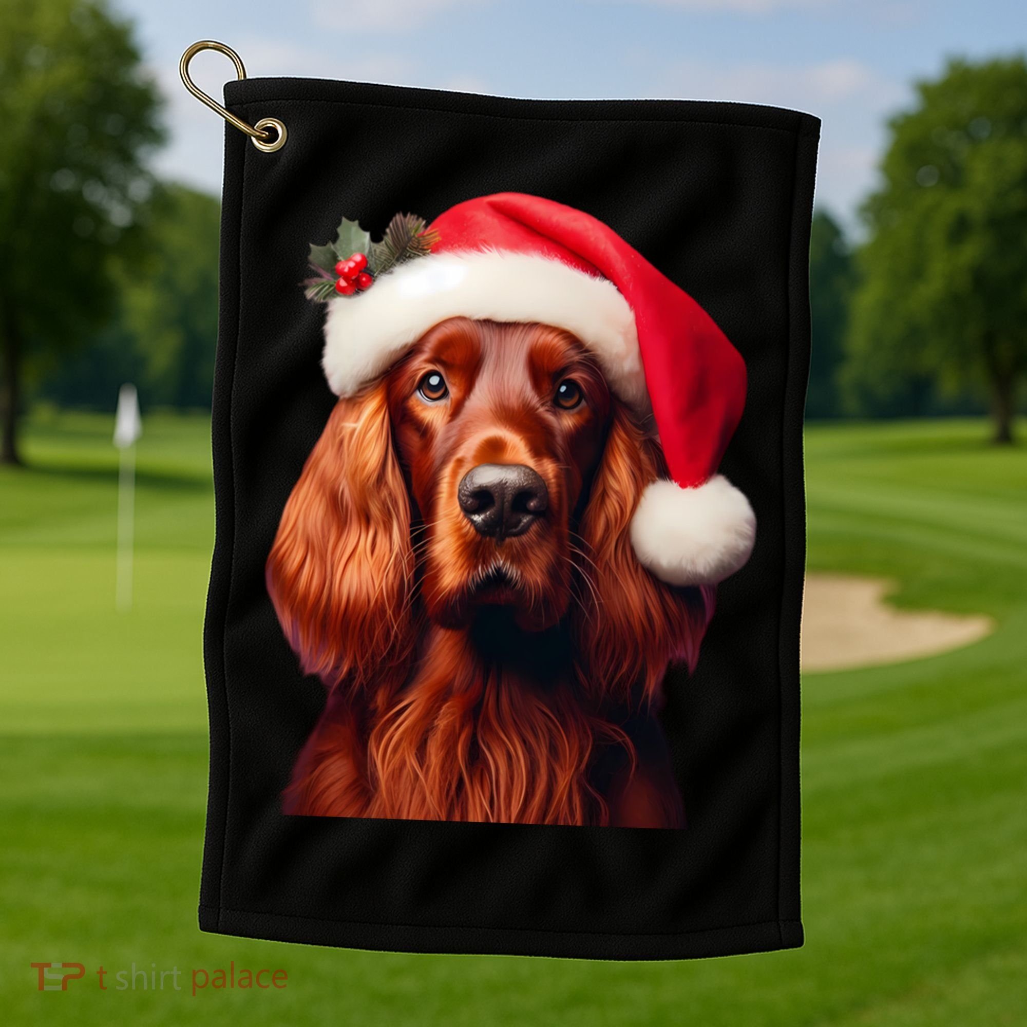 Irish Setter With Santa Hat Christmas Dog Owner Lover Mom Gift Golf Towel