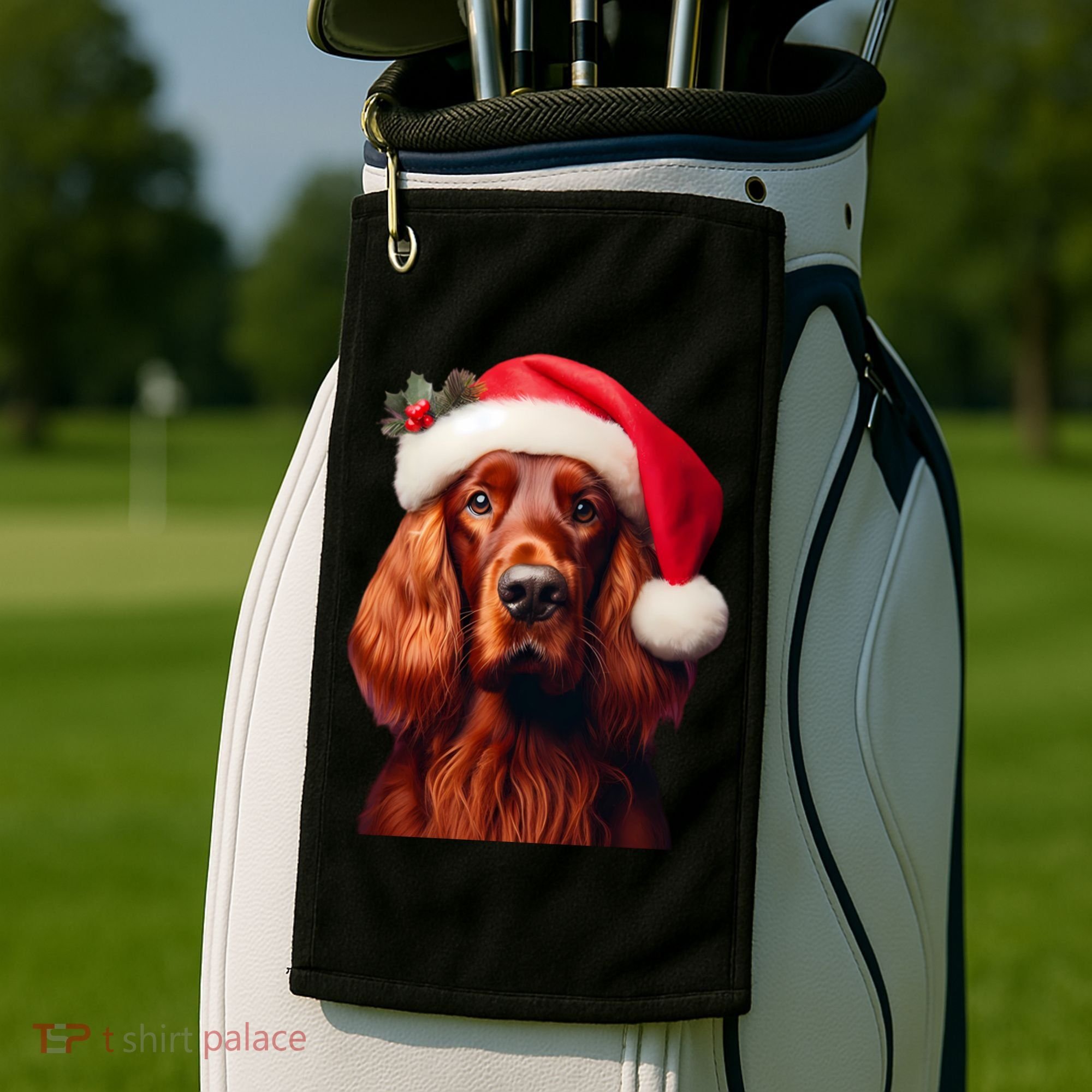 Irish Setter With Santa Hat Christmas Dog Owner Lover Mom Gift Golf Towel