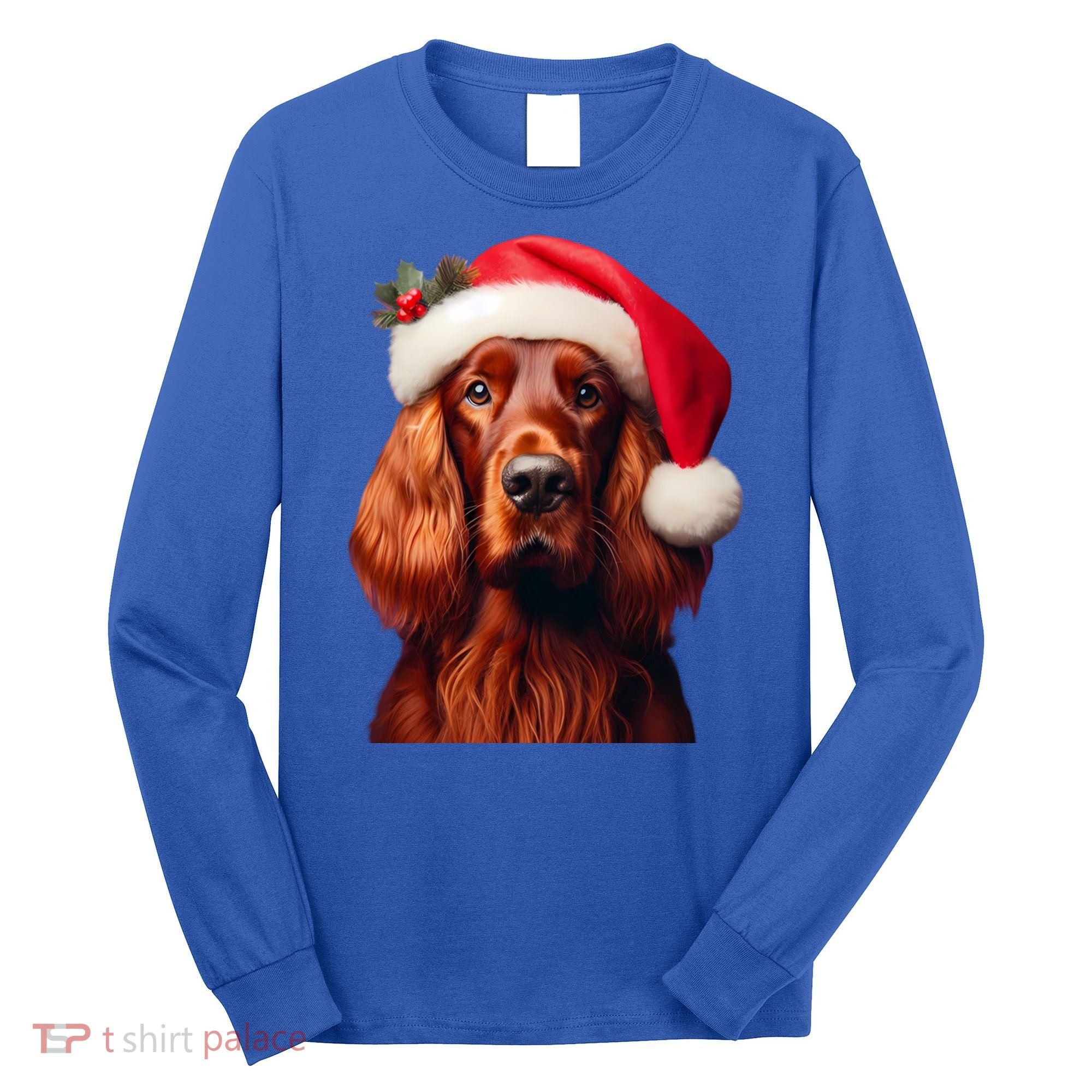 Irish Setter With Santa Hat Christmas Dog Owner Lover Mom Gift Long Sleeve Shirt
