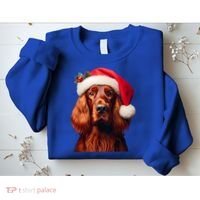 Irish Setter With Santa Hat Christmas Dog Owner Lover Mom Gift Sweatshirt thumb 2