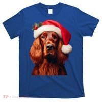 Irish Setter With Santa Hat Christmas Dog Owner Lover Mom Gift T-Shirt thumb 0