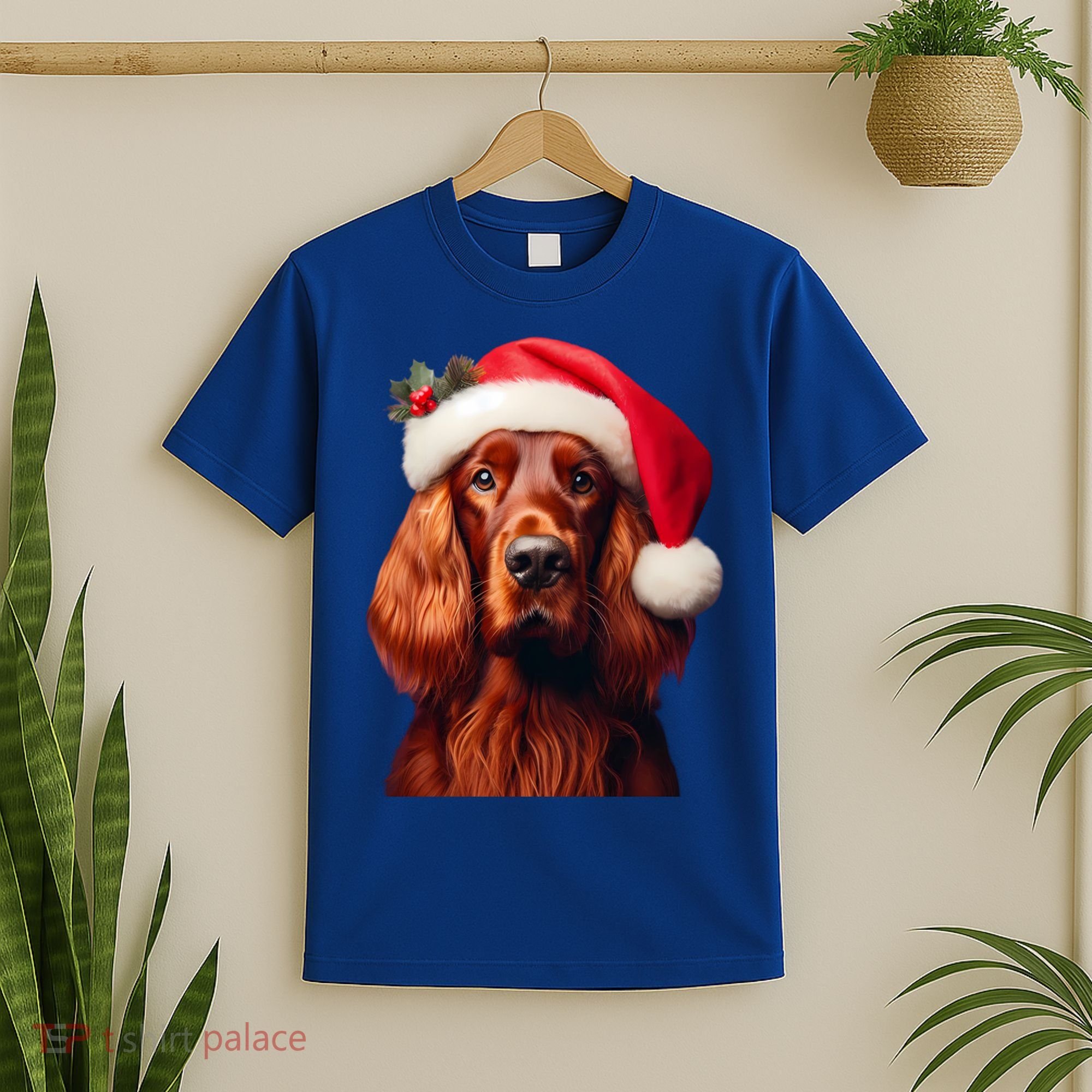 Irish Setter With Santa Hat Christmas Dog Owner Lover Mom Gift T-Shirt