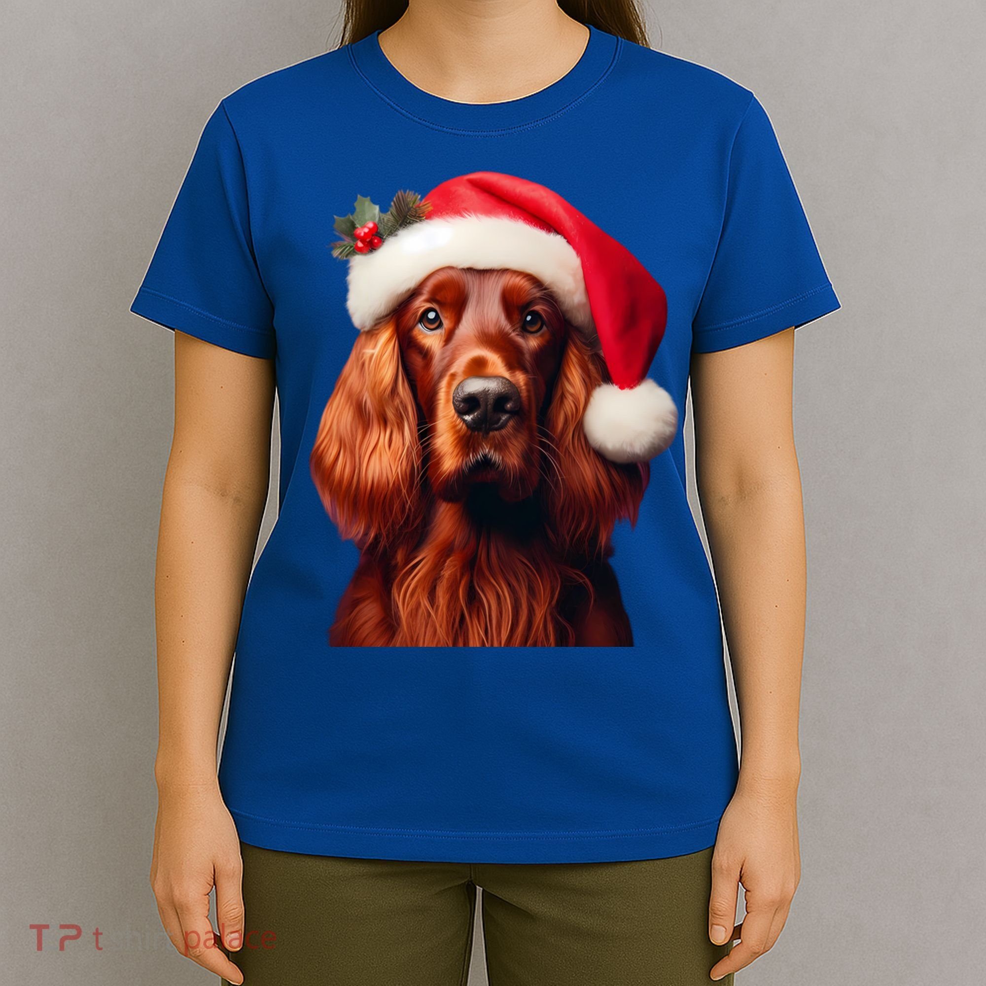 Irish Setter With Santa Hat Christmas Dog Owner Lover Mom Gift T-Shirt