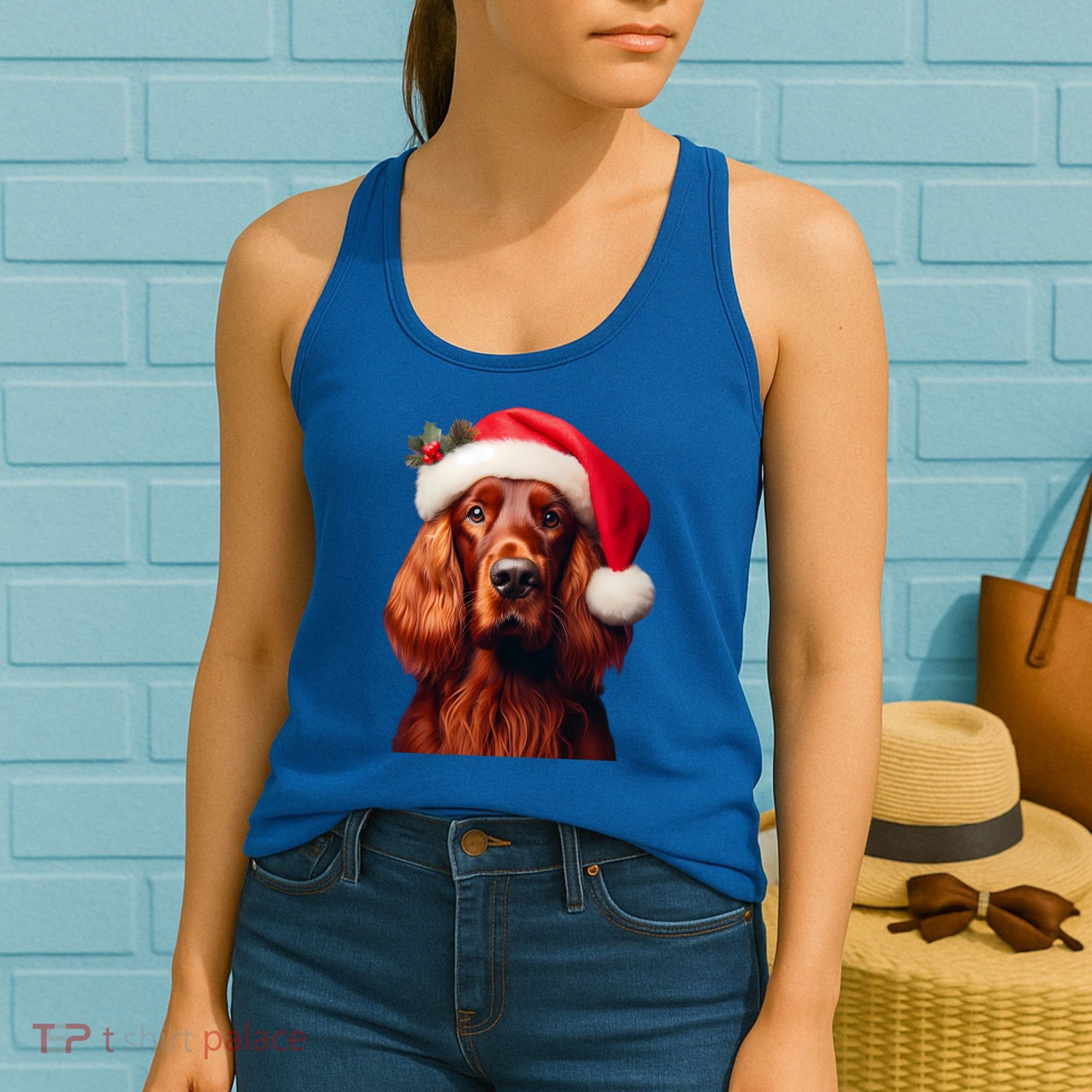 Irish Setter With Santa Hat Christmas Dog Owner Lover Mom Gift Women's Tank Top