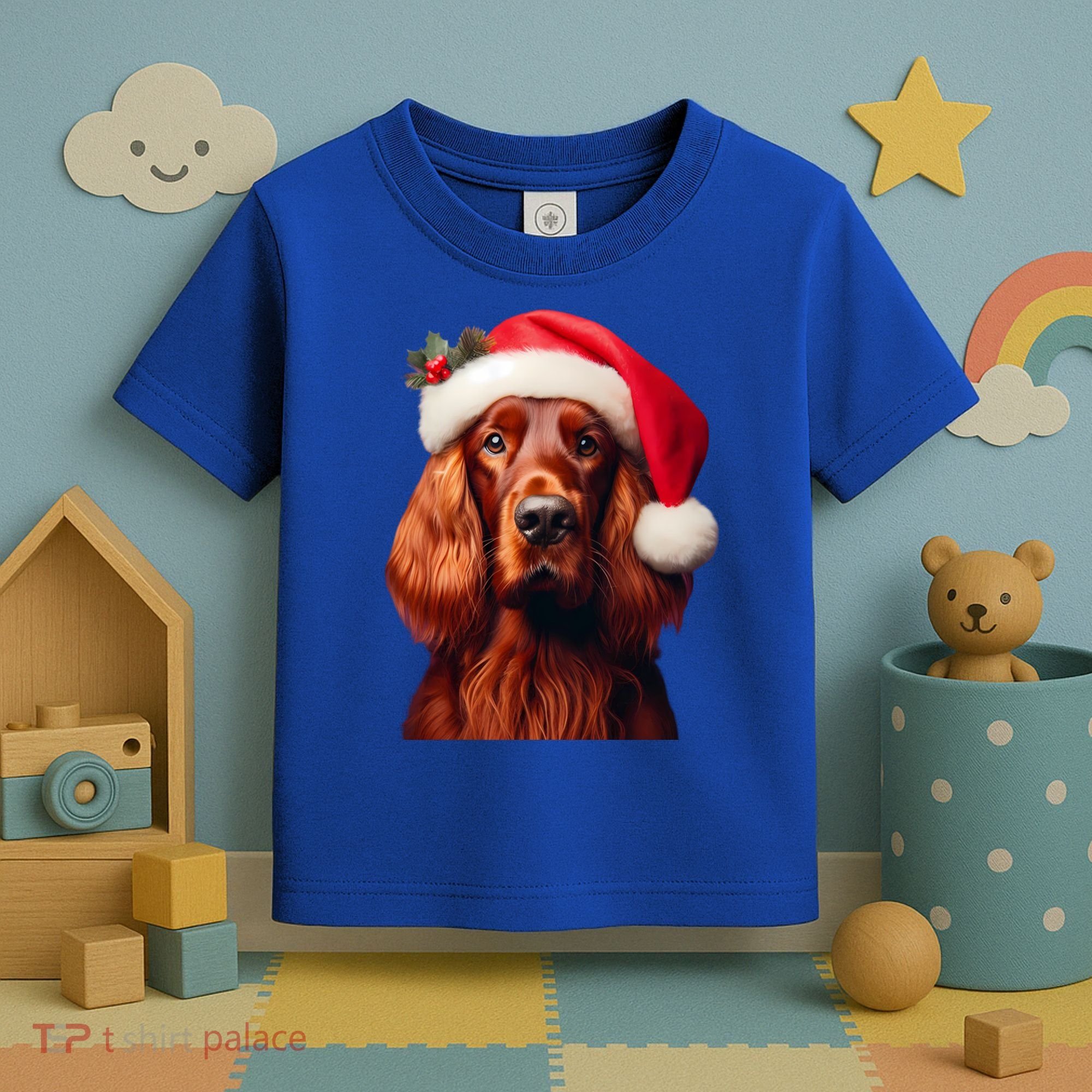 Irish Setter With Santa Hat Christmas Dog Owner Lover Mom Gift Toddler T-Shirt
