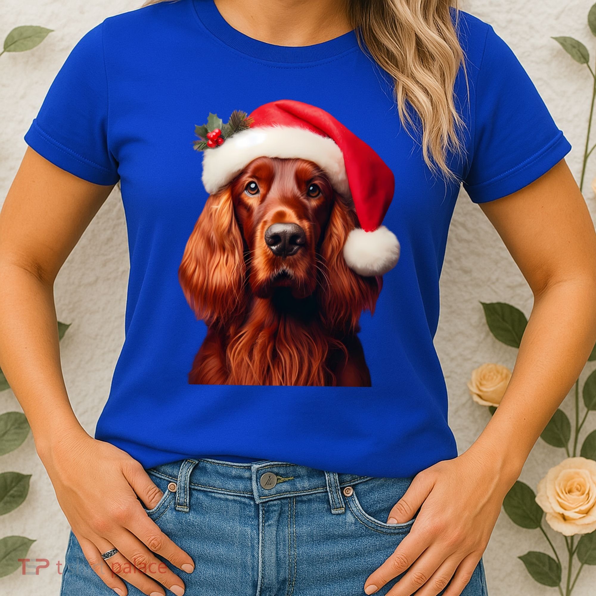Irish Setter With Santa Hat Christmas Dog Owner Lover Mom Gift Women's T-Shirt