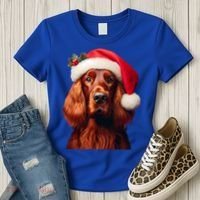 Irish Setter With Santa Hat Christmas Dog Owner Lover Mom Gift Women's T-Shirt thumb 3
