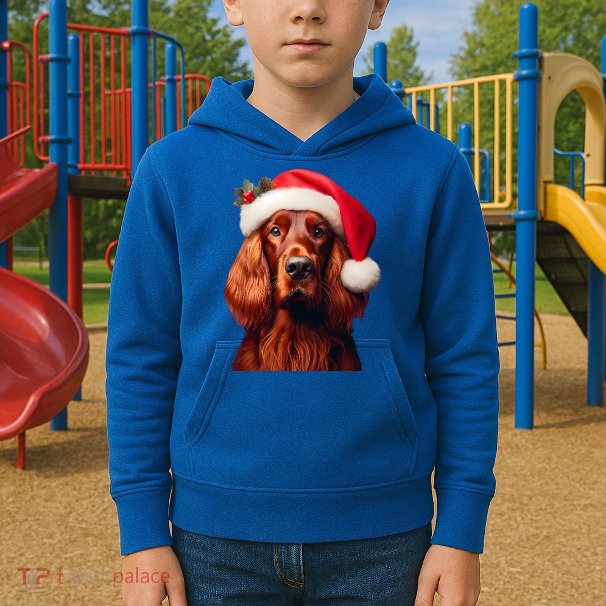 Irish Setter With Santa Hat Christmas Dog Owner Lover Mom Gift Kids Hoodie
