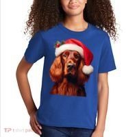 Irish Setter With Santa Hat Christmas Dog Owner Lover Mom Gift Kids T-Shirt thumb 2
