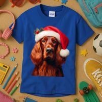 Irish Setter With Santa Hat Christmas Dog Owner Lover Mom Gift Kids T-Shirt thumb 3