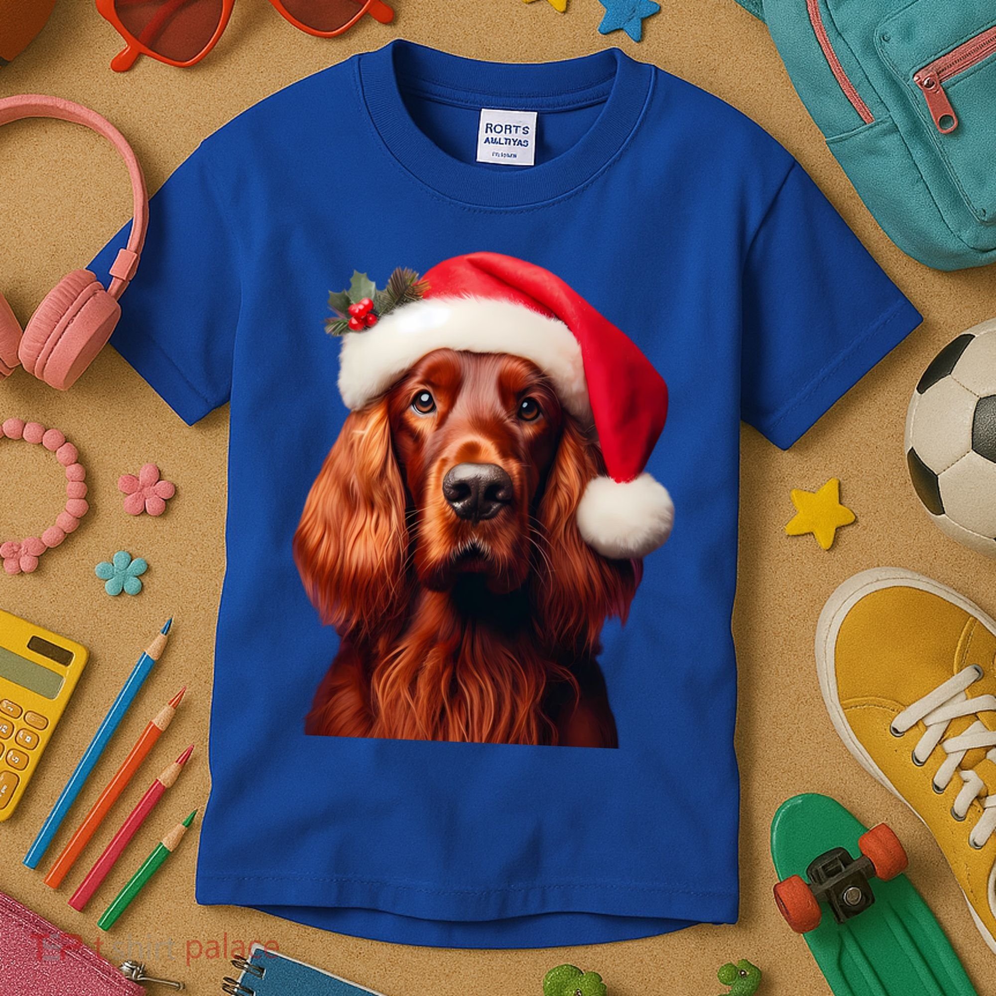 Irish Setter With Santa Hat Christmas Dog Owner Lover Mom Gift Kids T-Shirt