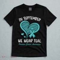 In September We Wear Teal Ovarian Cancer Awareness Heart T-Shirt thumb 5