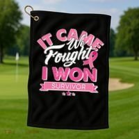 It Came We Fought I Won Breast Cancer Survivor Golf Towel thumb 1