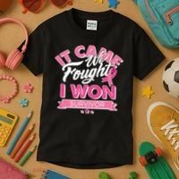 It Came We Fought I Won Breast Cancer Survivor Kids T-Shirt thumb 3