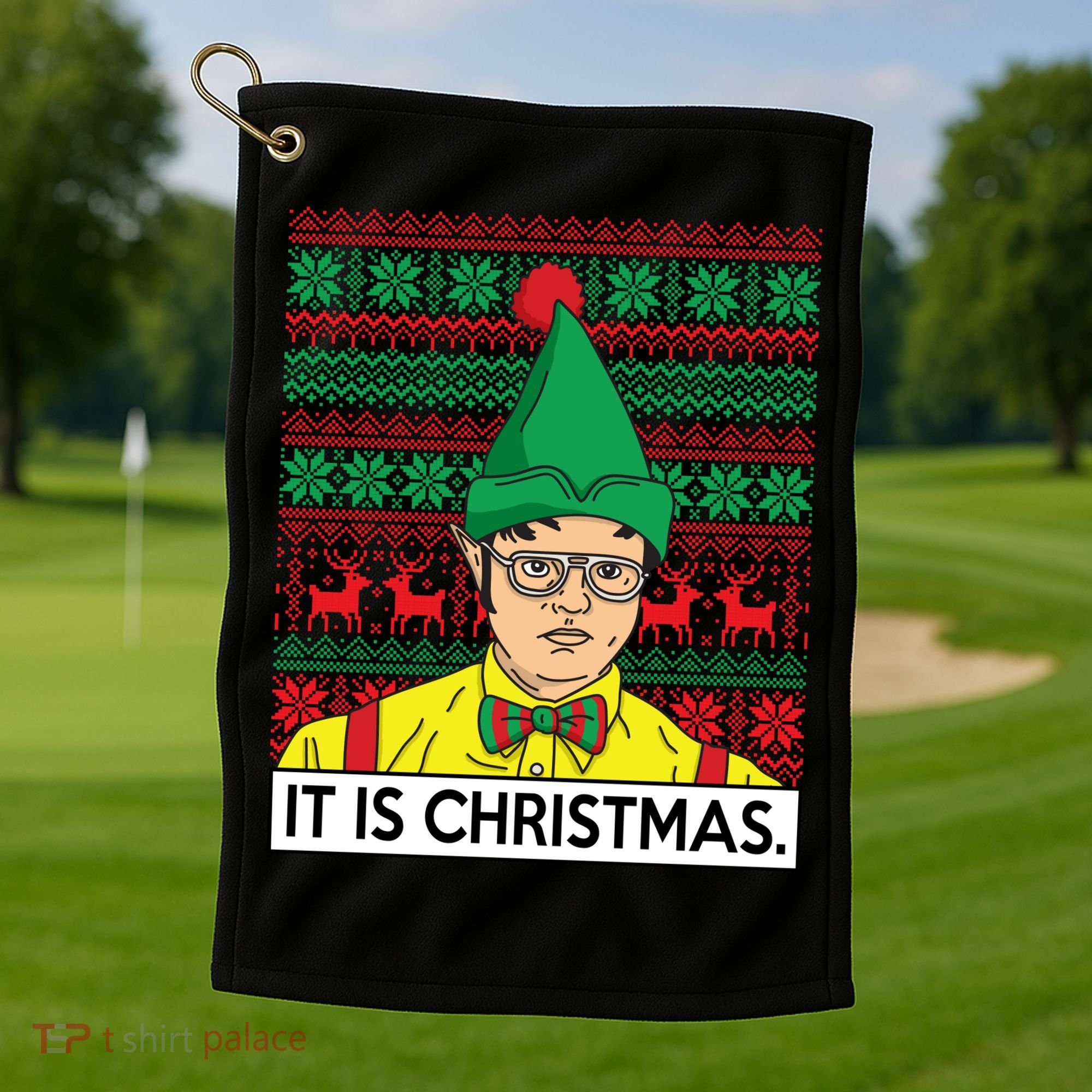 It Is Christmas Ugly Christmas Sweater Funny Golf Towel