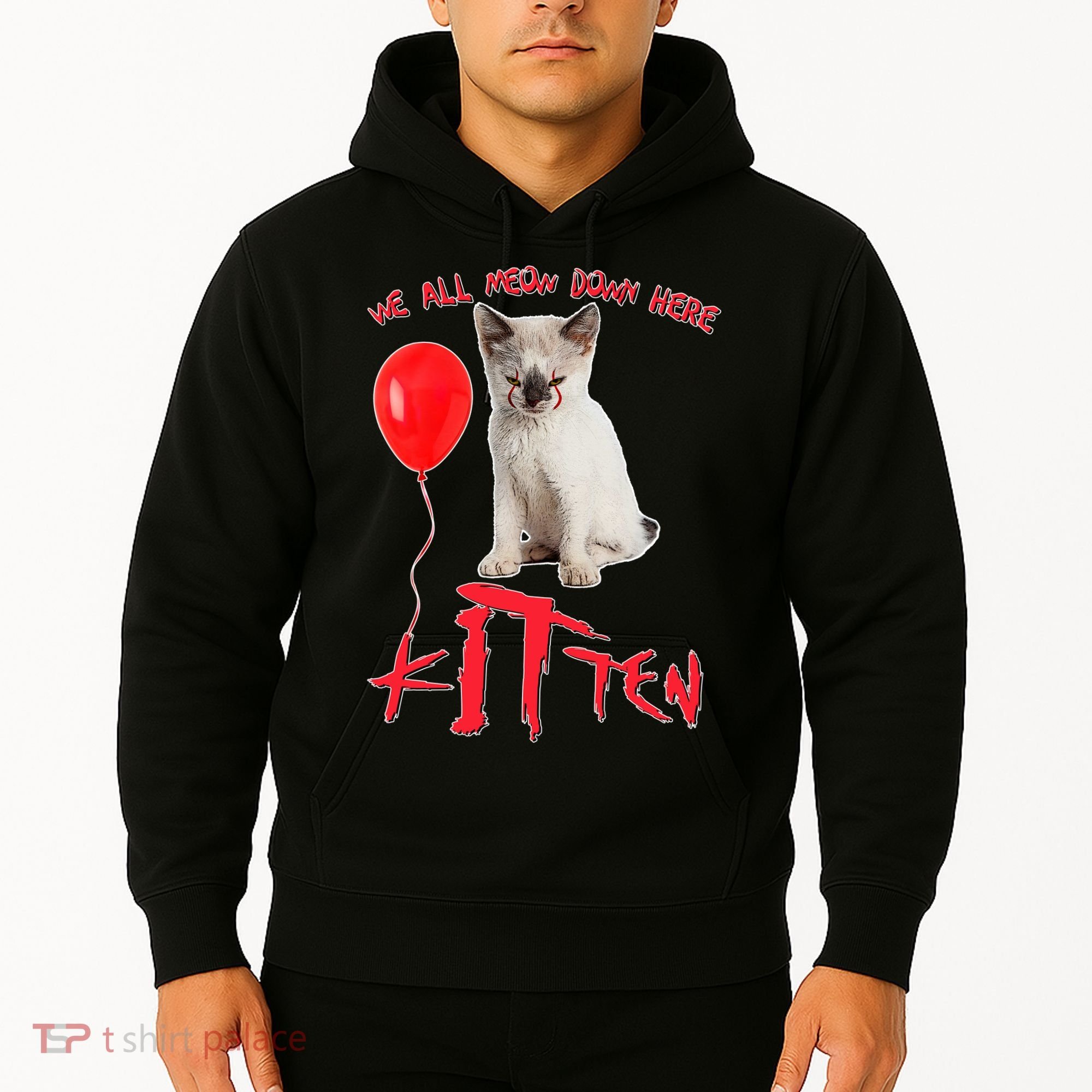 IT Kitten We All Meow Down Here Funny Halloween Hoodie