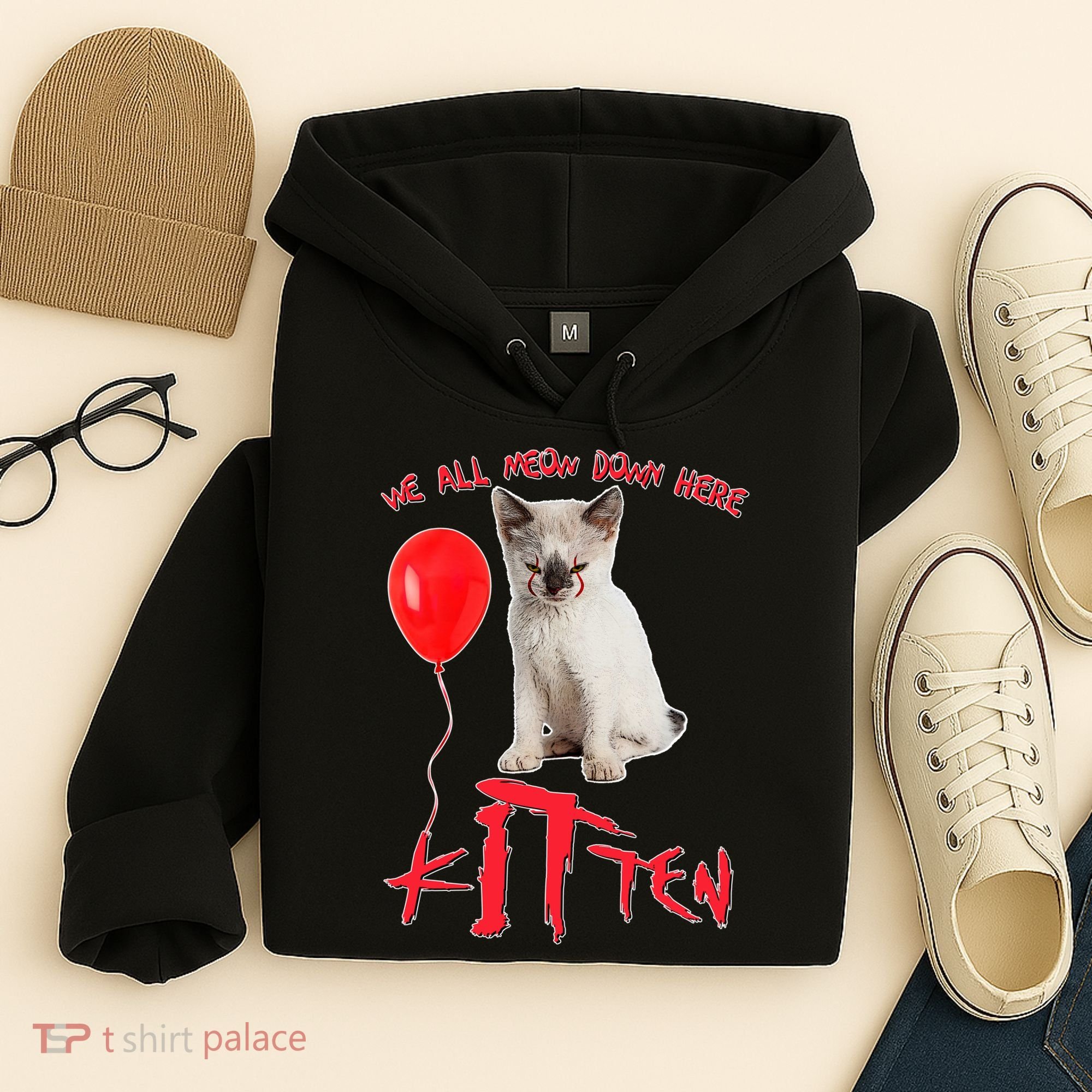IT Kitten We All Meow Down Here Funny Halloween Hoodie