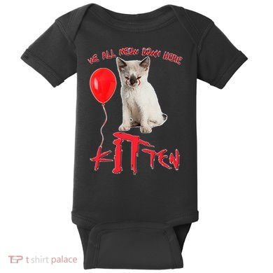 IT Kitten We All Meow Down Here Funny Halloween Baby Bodysuit