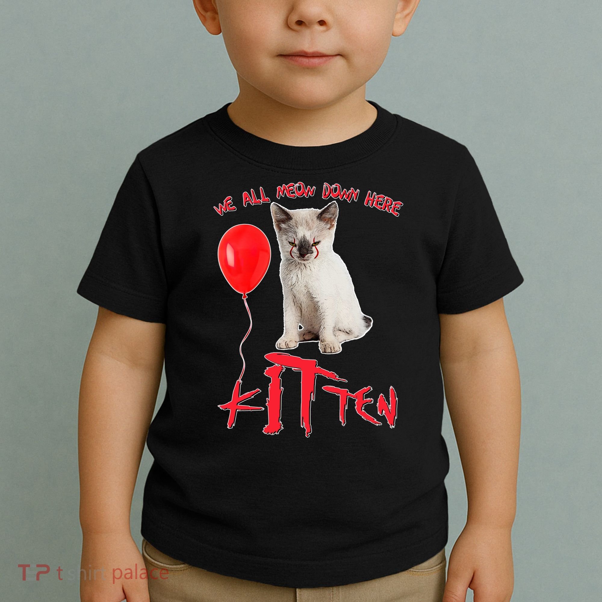 IT Kitten We All Meow Down Here Funny Halloween Toddler T-Shirt