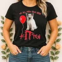 IT Kitten We All Meow Down Here Funny Halloween Women's T-Shirt thumb 2