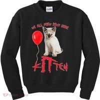 IT Kitten We All Meow Down Here Funny Halloween Kids Sweatshirt thumb 0