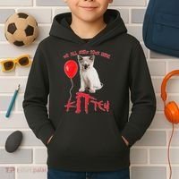 IT Kitten We All Meow Down Here Funny Halloween Kids Hoodie thumb 2