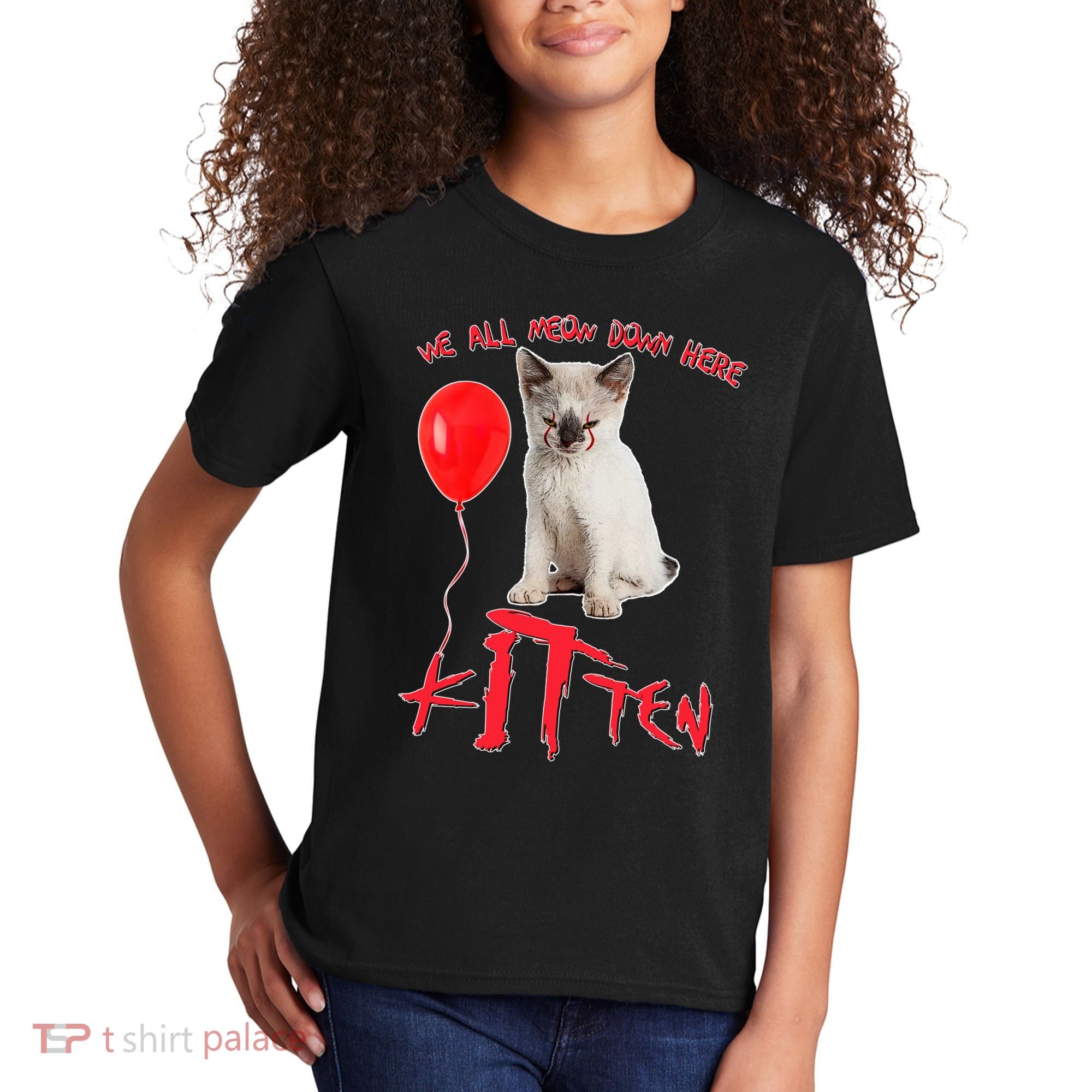 IT Kitten We All Meow Down Here Funny Halloween Kids T-Shirt