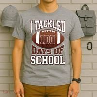 I Tackled 100 Days Of School Football T-Shirt thumb 6