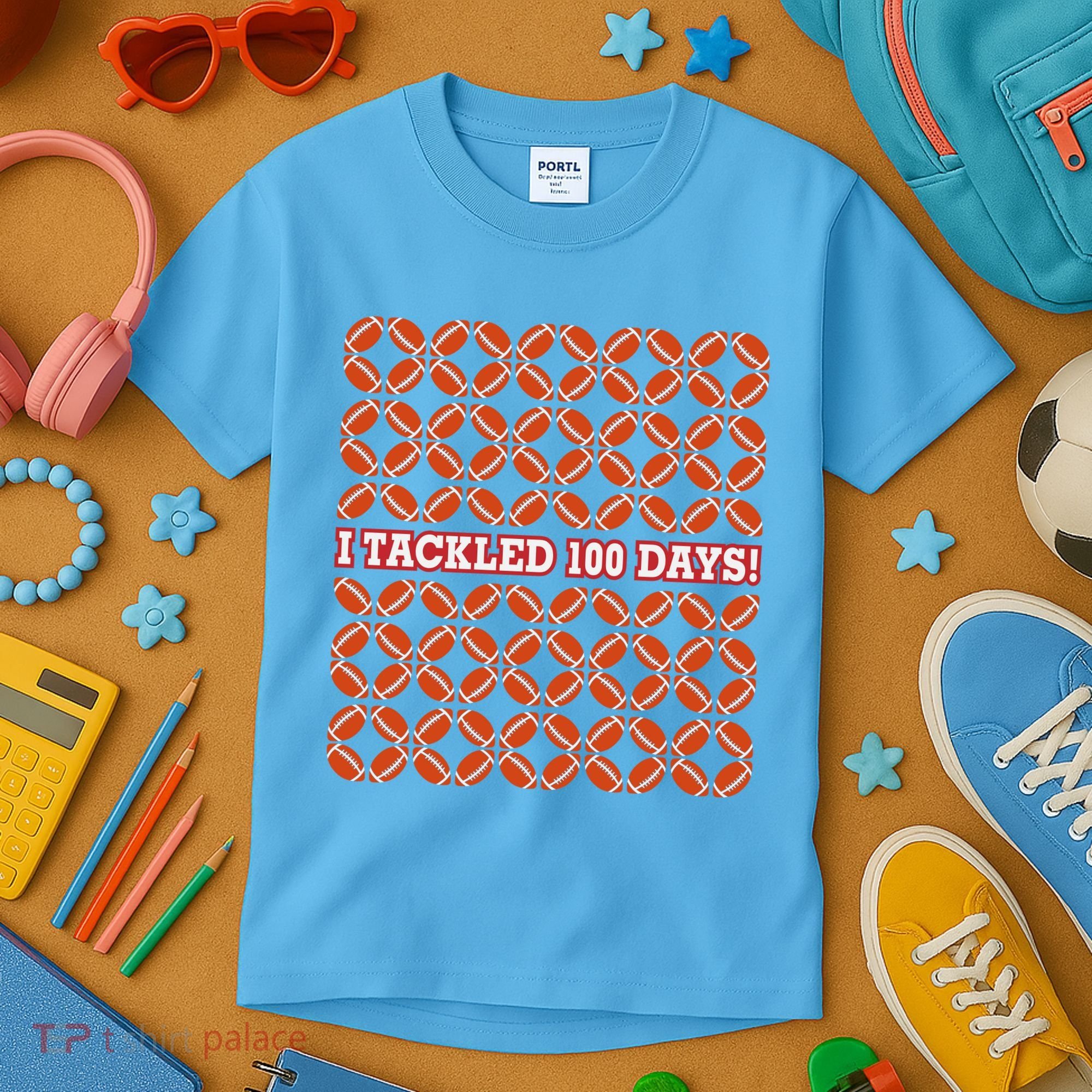 I Tackled 100 Days Football School Celebration Kids T-Shirt