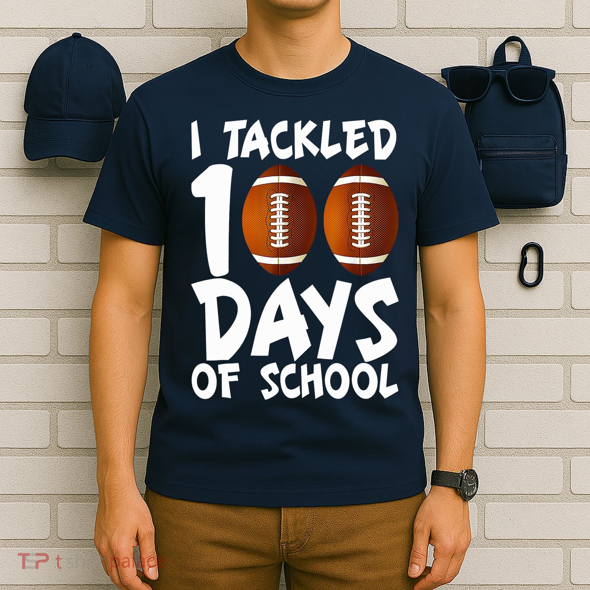 I Tackled 100 Days Of School Football 100th Day Gifts T-Shirt