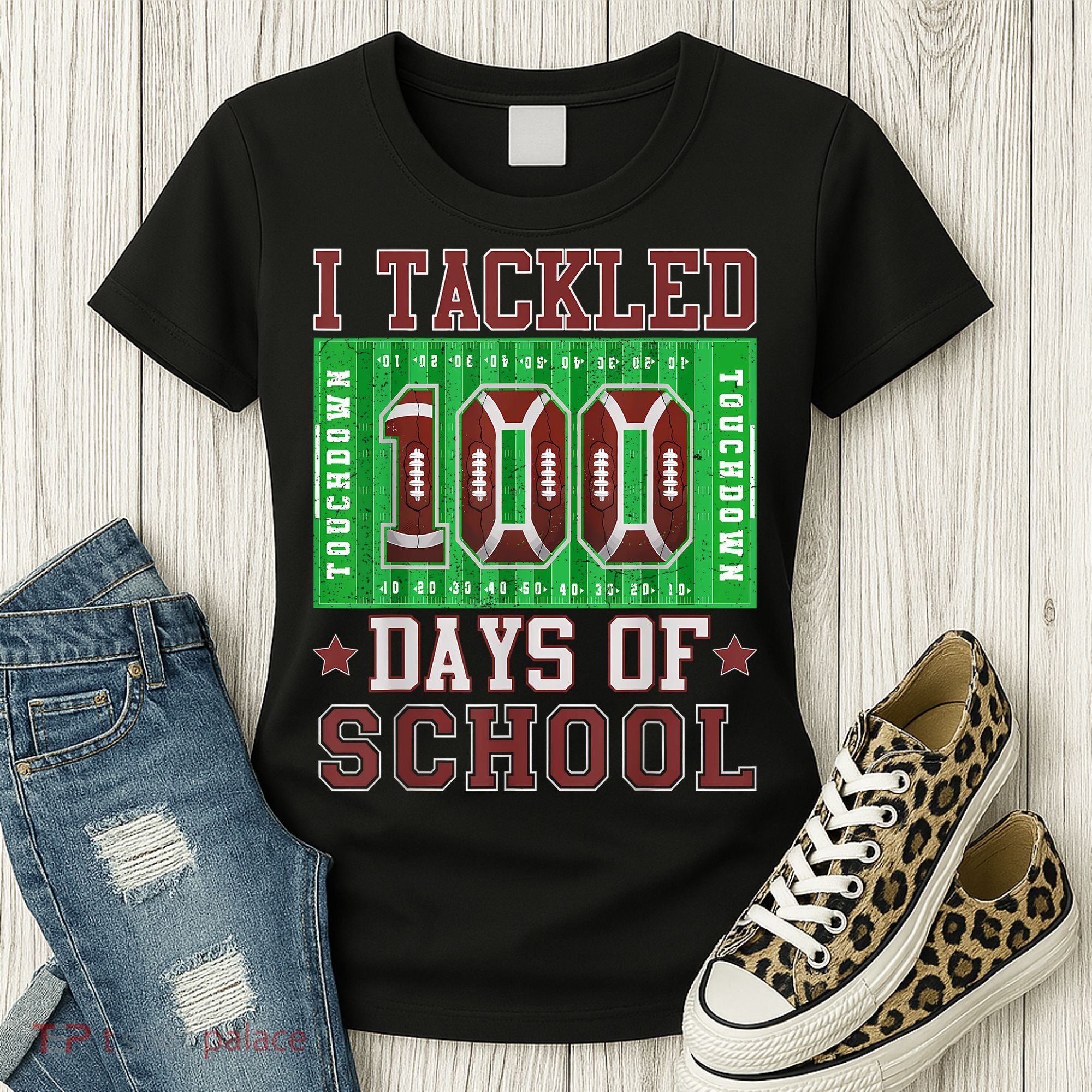 I Tackled 100 Days Of School Football 100th Day Women's T-Shirt
