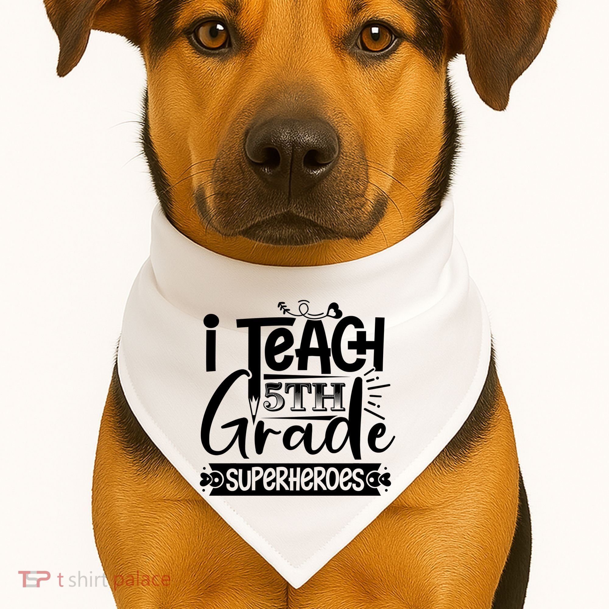I Teach 5th Grade Superheroes USA-Made Doggie Bandana