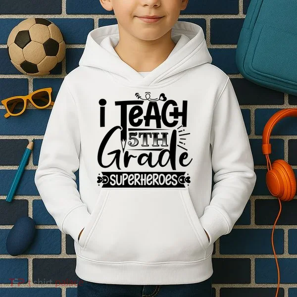 I Teach 5th Grade Superheroes Kids Hoodie