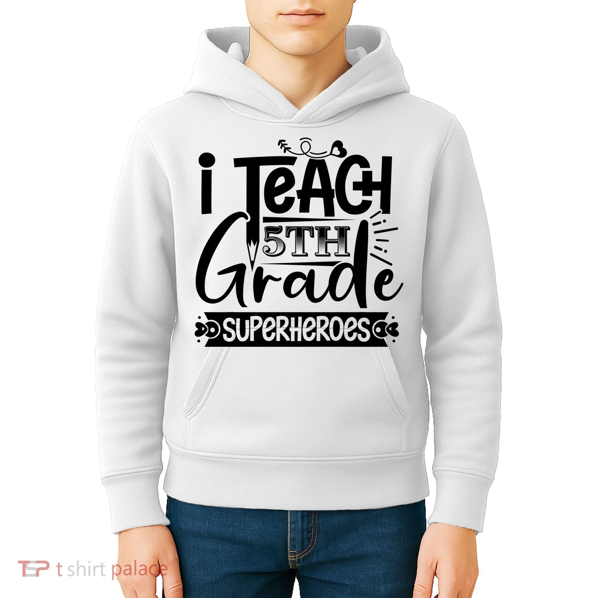 I Teach 5th Grade Superheroes Kids Hoodie