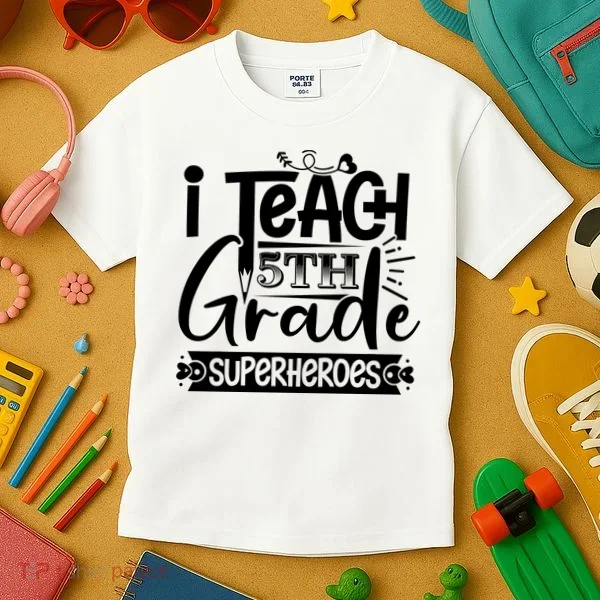 I Teach 5th Grade Superheroes Kids T-Shirt