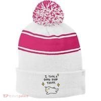 I Took A Good Poop Today Stripe Pom Pom Beanie thumb 0