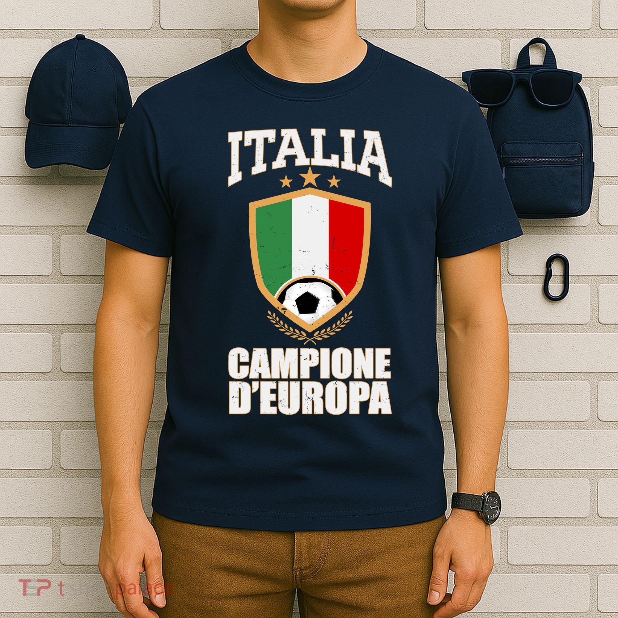 Italia Campione D'Europa Soccer Flag Shield Logo T-Shirt