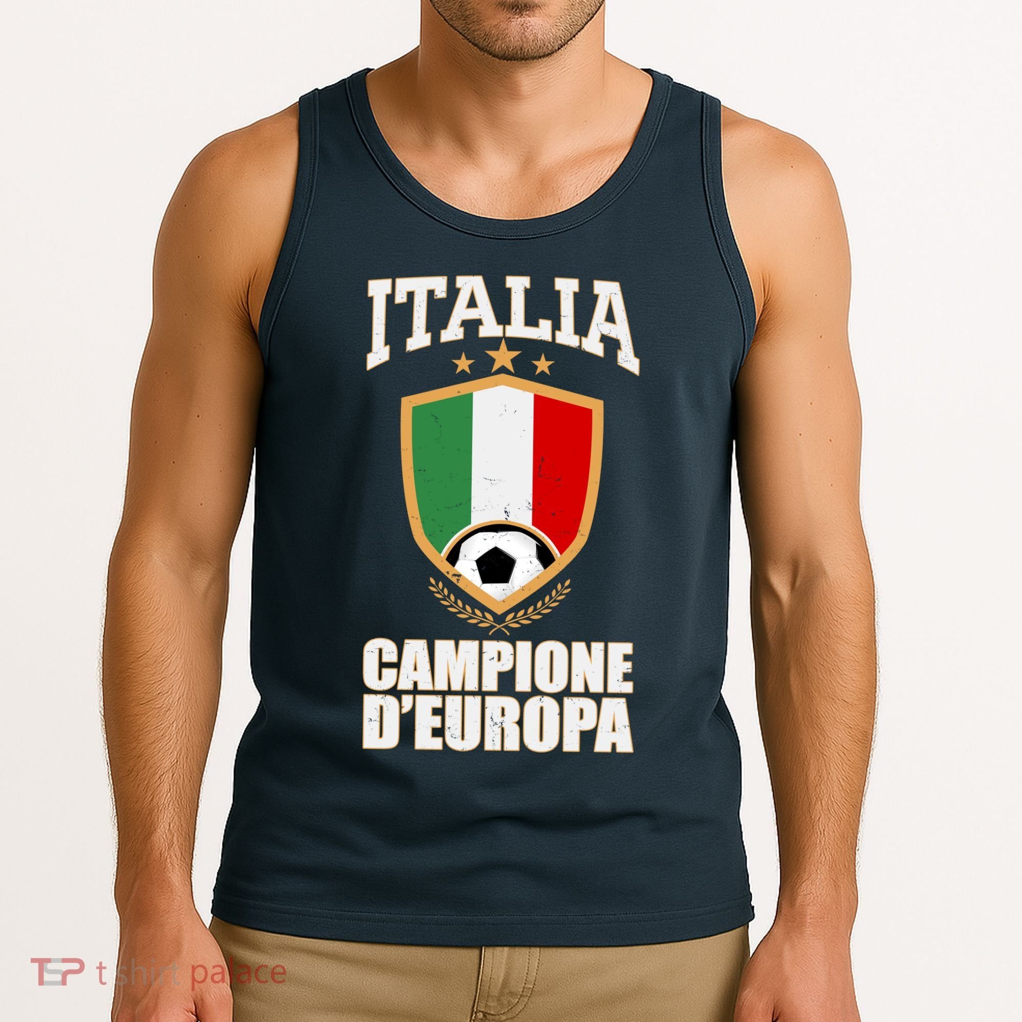Italia Campione D'Europa Soccer Flag Shield Logo Tank Top