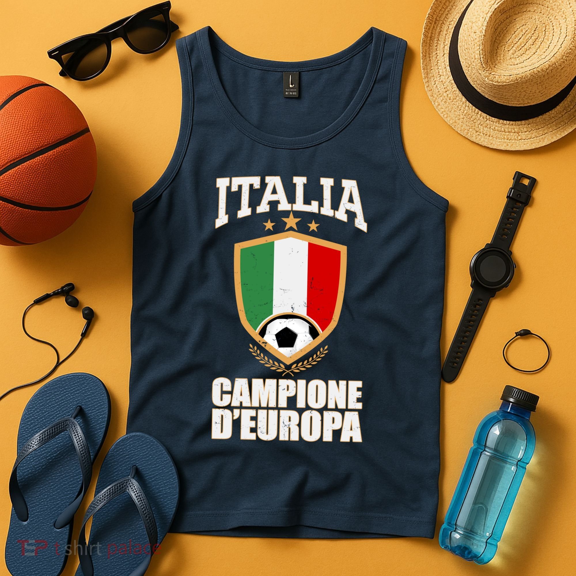 Italia Campione D'Europa Soccer Flag Shield Logo Tank Top